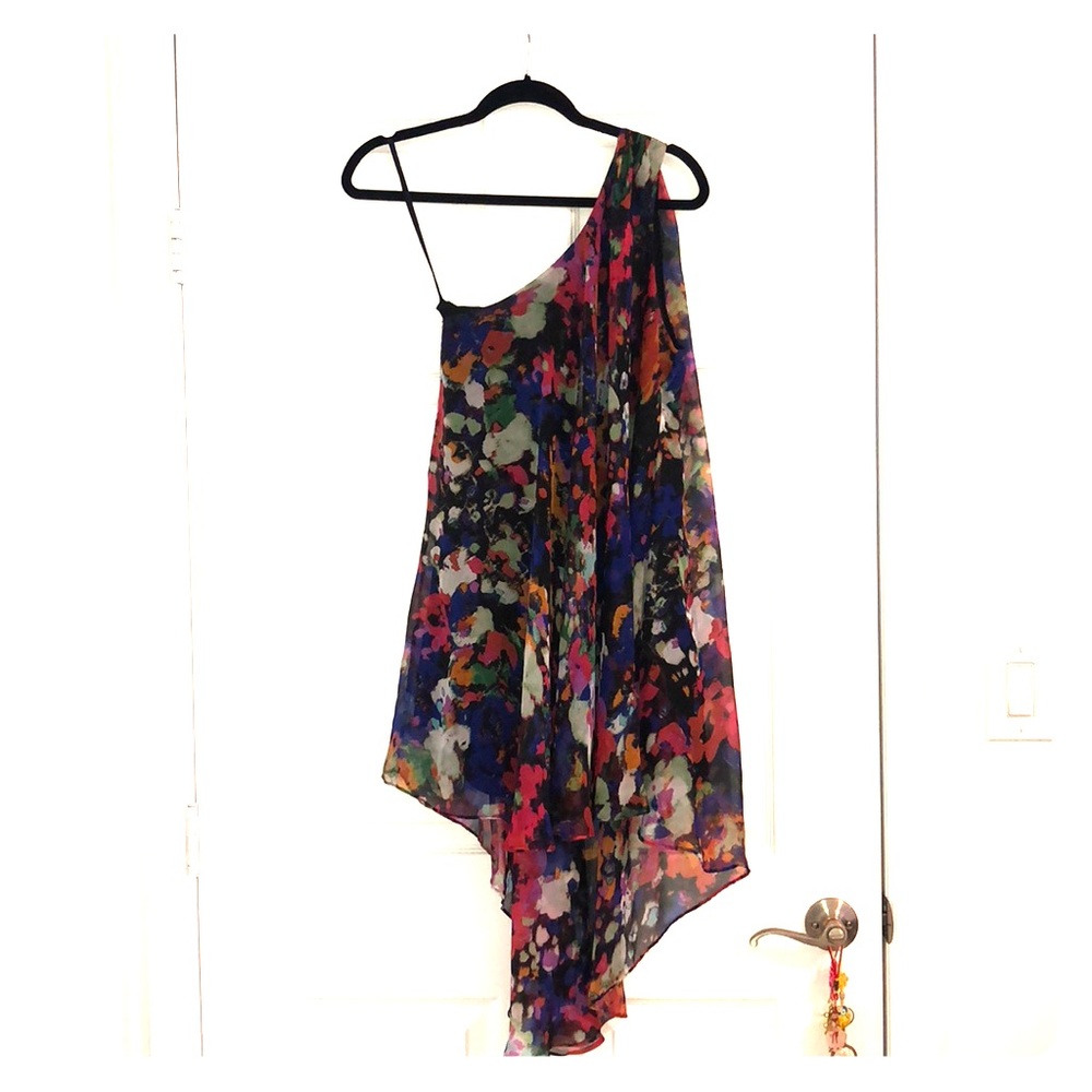 ASOS floral one shoulder high low mini dress